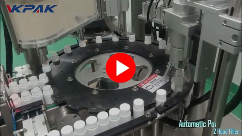 Моноблок машина за пълнене и затваряне на бутилки с прах